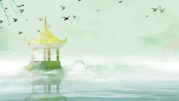 亭子水面绿色清新中国风视频背景gif图素材