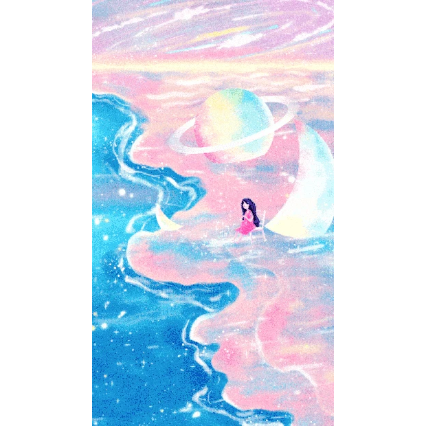 海滩海水梦幻少女唯美竖版视频背景海报gif图素材