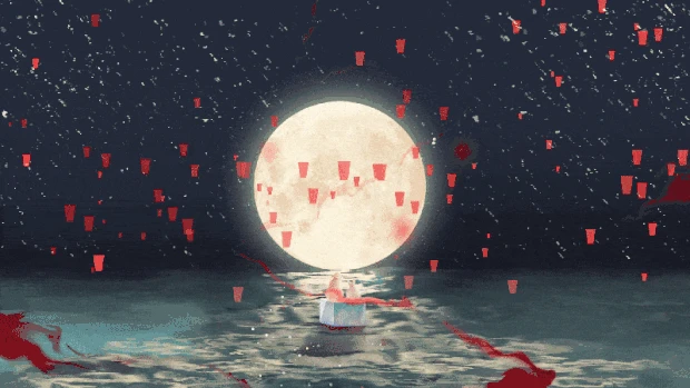 中秋节中秋月圆唯美夜晚水面视频背景gif图素材