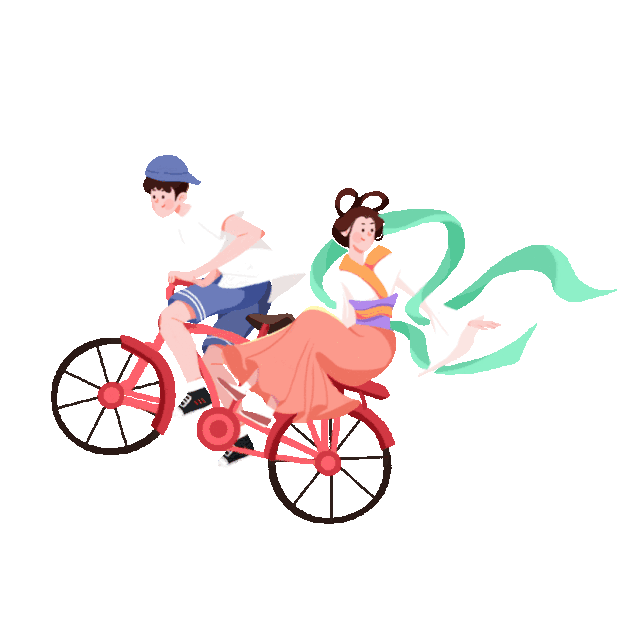 七夕节七夕牛郎织女骑自行车古风彩色gif图素材