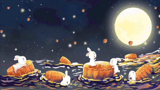 中秋节中秋月亮玉兔梦幻彩色视频背景gif图素材
