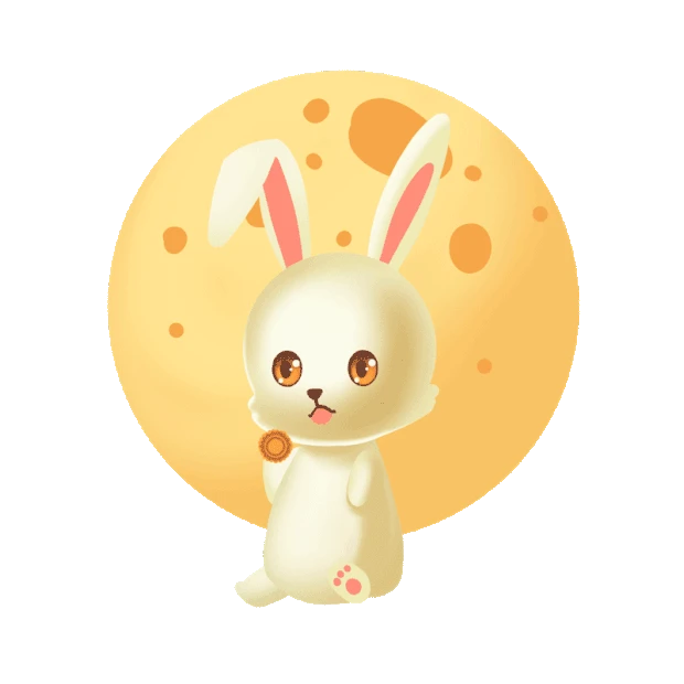 中秋节中秋可爱玉兔坐在圆月前吃月饼gif图素材