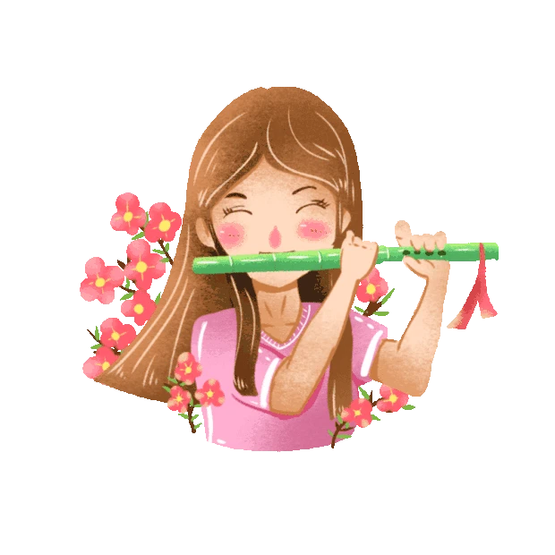 教师节花丛中吹笛子少女gif图素材