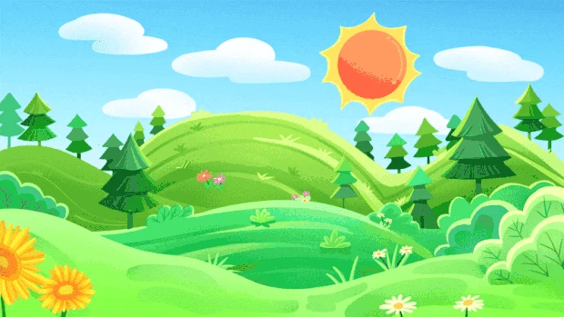 自然风景卡通绿色蓝天白云草地绿树视频背景gif图素材