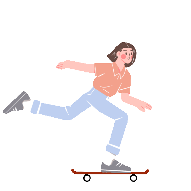 户外活动玩滑板的女孩扁平gif图素材