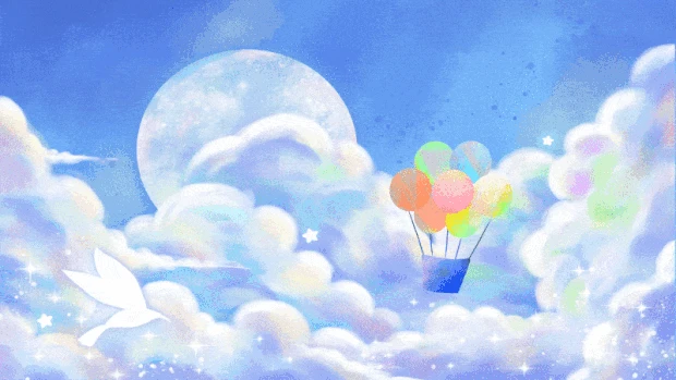 天空梦幻彩色热气球云朵星空月亮视频背景gif图素材