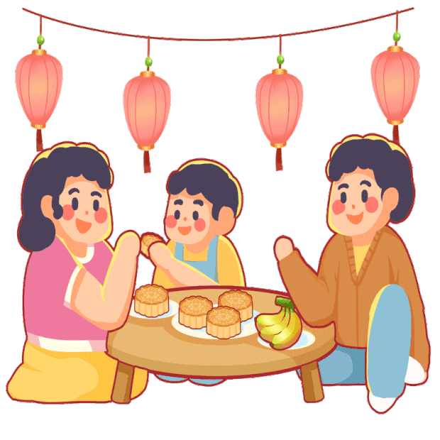中秋节中秋一家三口团聚吃月饼节日gif图素材
