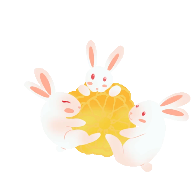 中秋中秋节三只兔子吃月饼gif图素材