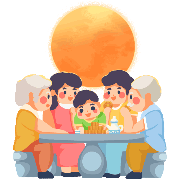 中秋节中秋团聚团圆一家人赏月吃月饼gif图素材