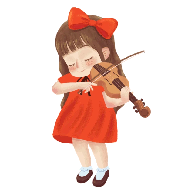 音乐红裙子女孩拉小提琴可爱红色蝴蝶结gif图素材