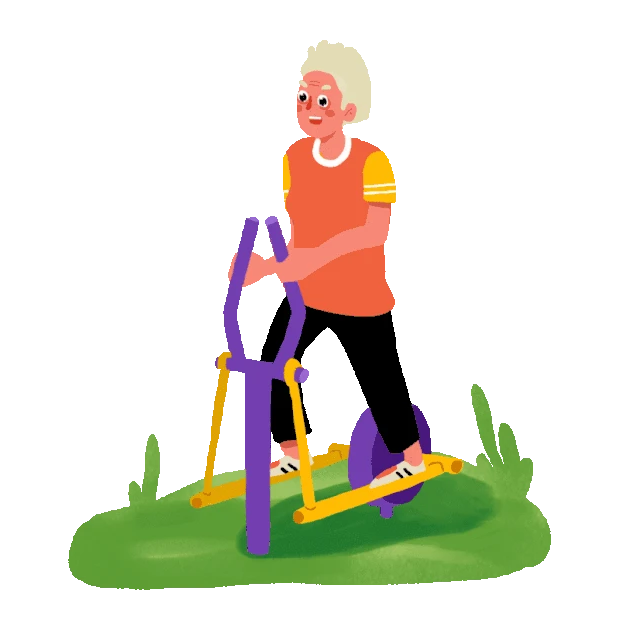 重阳节重阳老奶奶在草地用健身器材锻炼老太太gif图素材