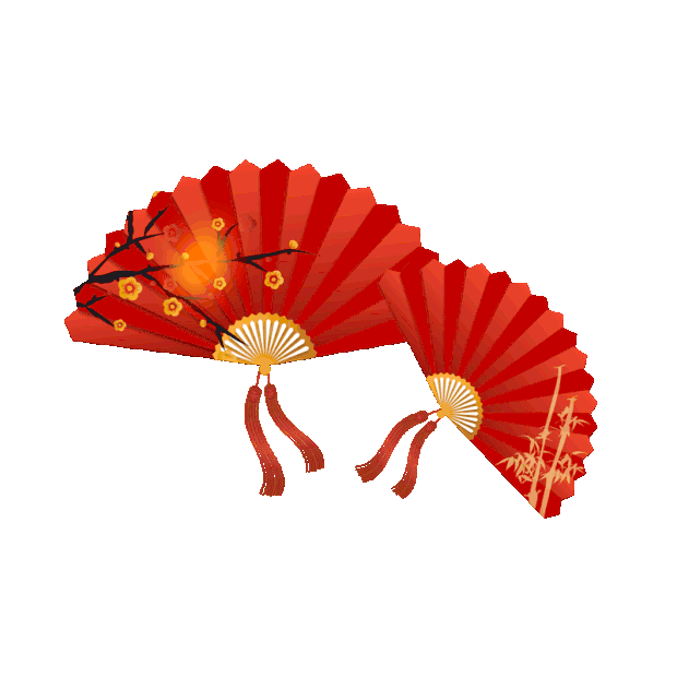 春节红色立体梅花竹子折纸扇子中国风红色gif图素材