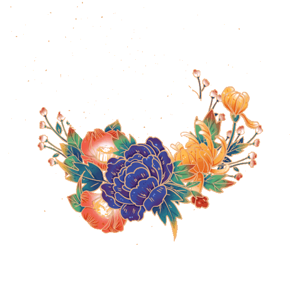 国潮蓝色牡丹组合装饰文艺花朵花gif图素材