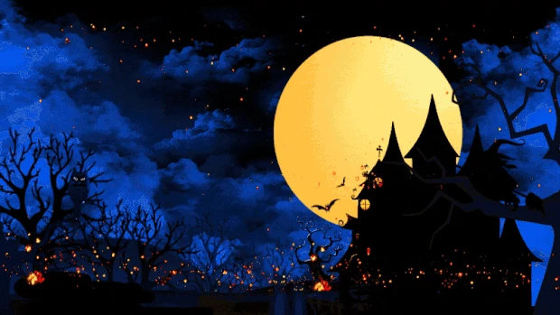 万圣节万圣女巫魔法城堡视频背景恐怖彩色gif图素材