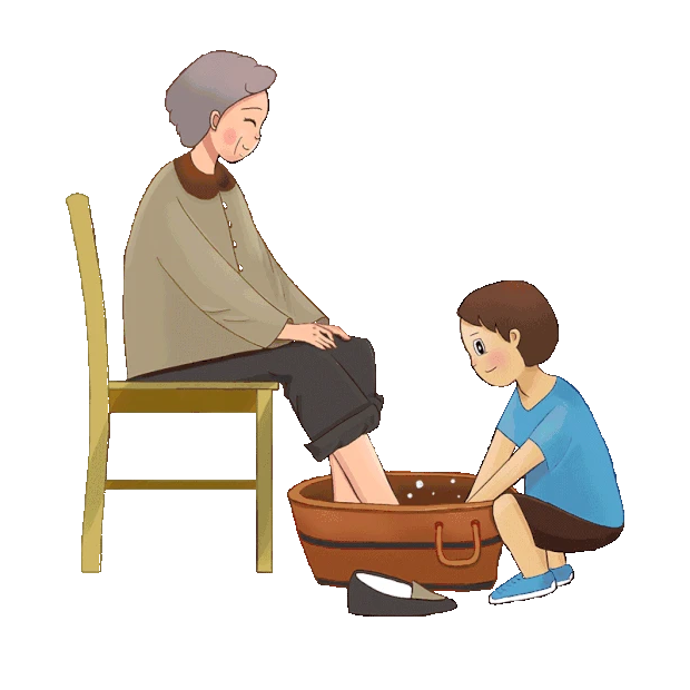 重阳节重阳孩子给奶奶洗脚gif图素材