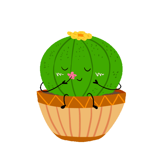 花盆中闻花香的仙人球拟人植物gif图素材