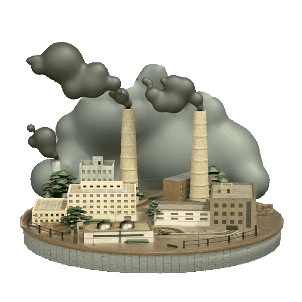 3d场景工厂化工烟雾大气污染烟囱gif图素材
