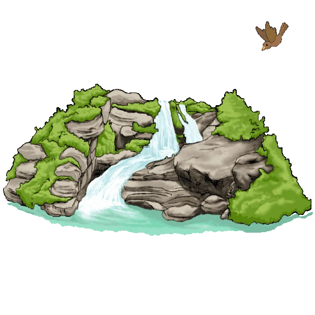 山崖泉水溪水飞鸟自然风景彩色gif图素材