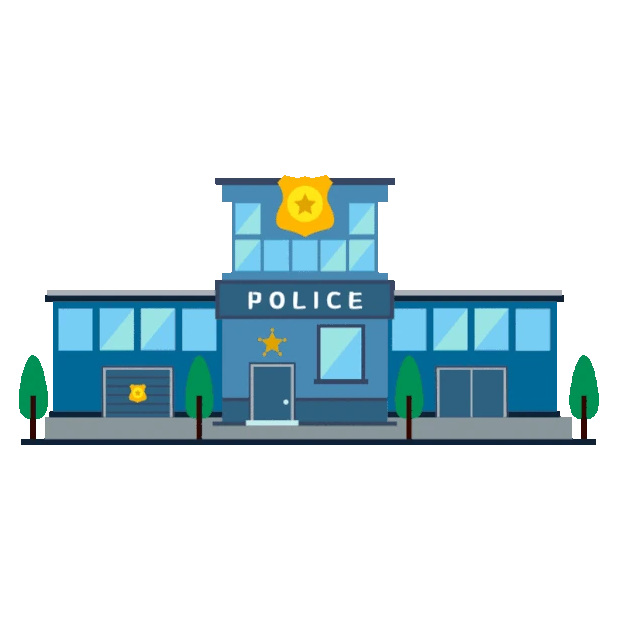 警gif图片素材_警察局扁平彩色建筑gif图素材