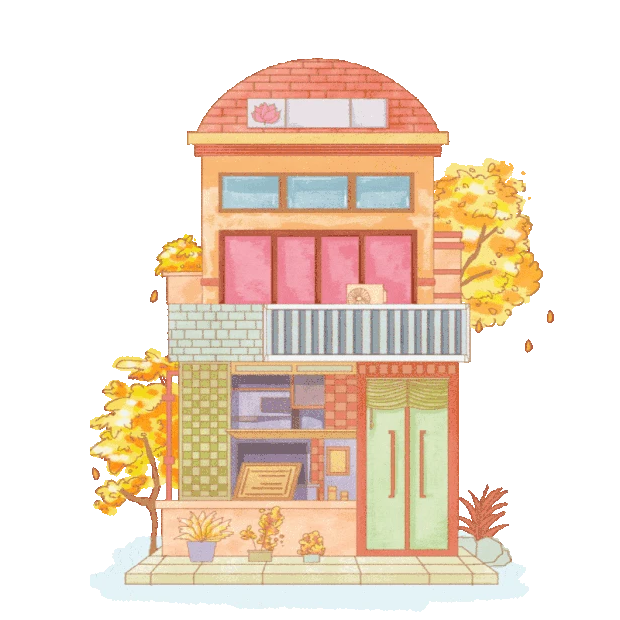 秋景落叶建筑城市街角街景文艺彩色gif图素材