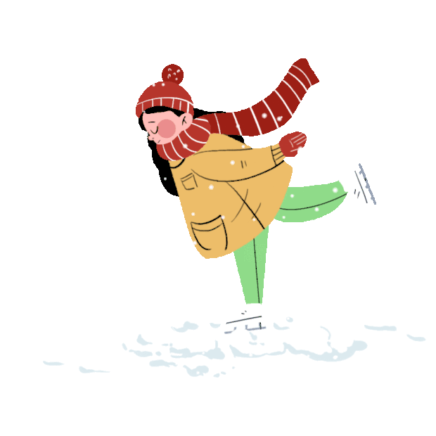 冬天下雪溜冰的女孩滑雪彩色gif图素材