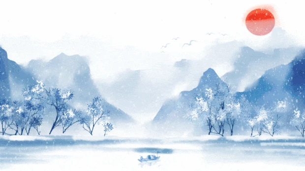 霜降中国风清新水墨山水蓝色视频背景gif图素材