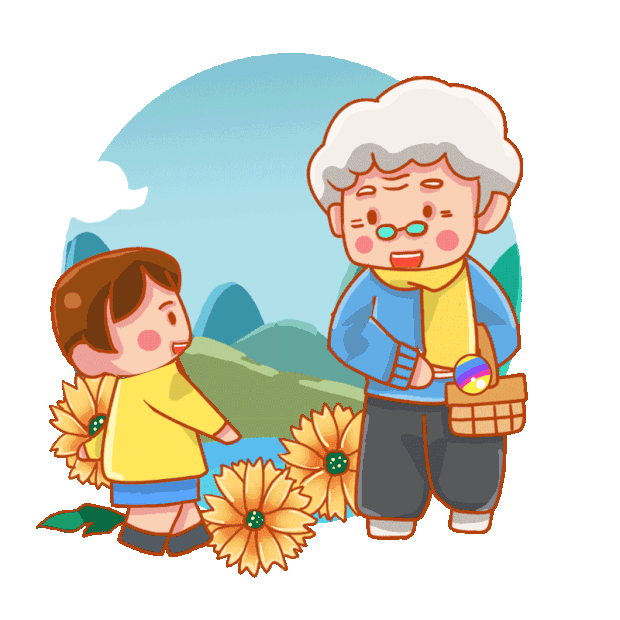 重阳节重阳老奶奶给小孩糖果吃可爱gif图素材