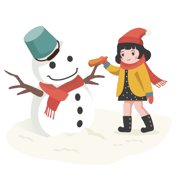 冬天堆雪人小女孩玩耍雪地冬季玩雪gif图素材