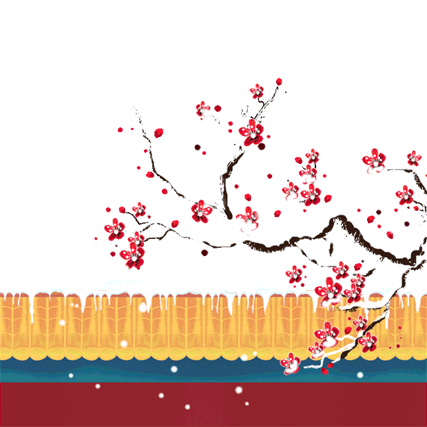 立冬冬天冬季红墙白雪梅花中国风下雪雪花雪gif图素材