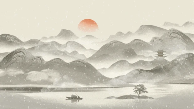 水墨冬天下雪山水画中国风视频背景gif图素材