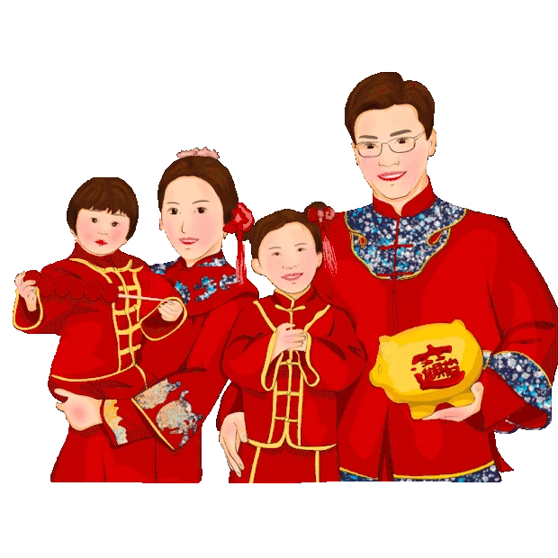 新年一家人拍全家福拜年春节团圆贺岁红色gif图素材