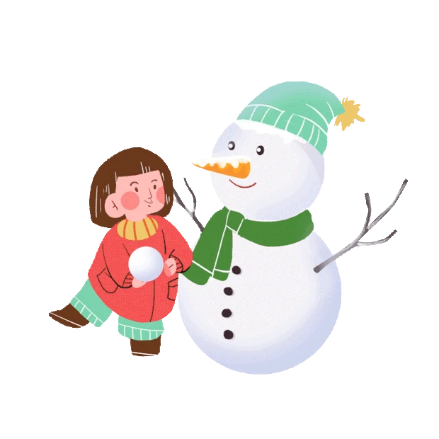 冬天冬季小女孩堆雪人打雪仗gif图素材