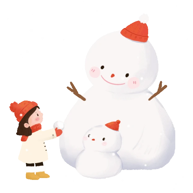 冬天堆雪人玩雪球的小女孩下雪彩色gif图素材小寒大寒