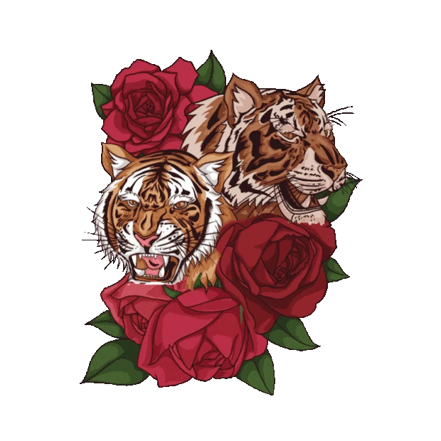 虎年老虎玫瑰鲜花花朵花gif图素材