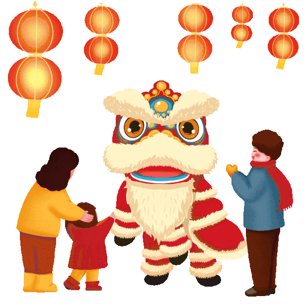 新年春节逛庙会传统习俗舞狮gif图素材