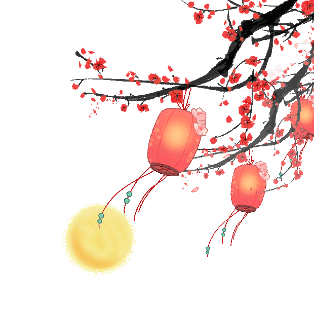装饰灯笼挂梅图花瓣飘落中国风古风红色gif图素材