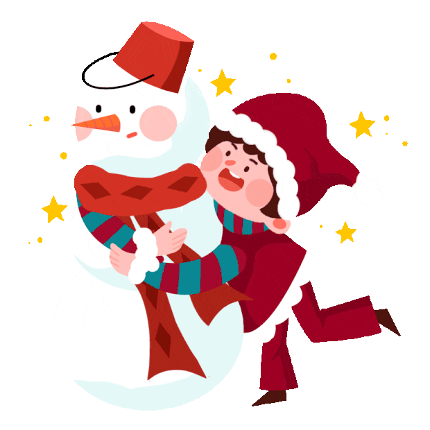 圣诞节圣诞女孩堆雪人卡通gif图素材