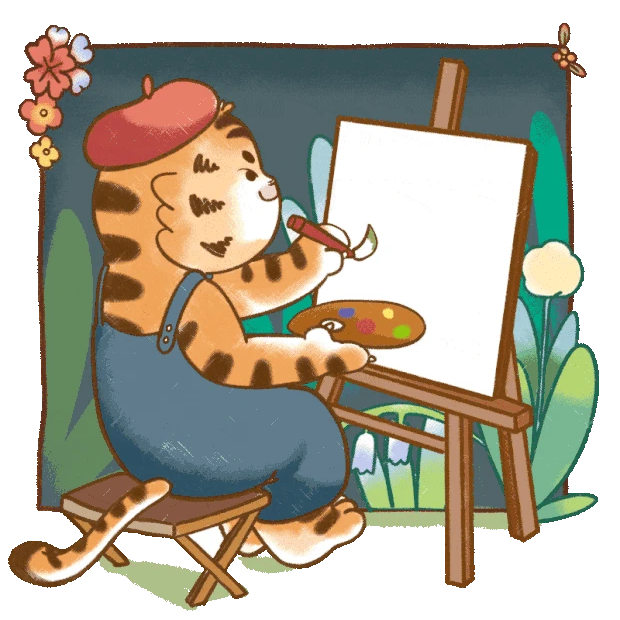 虎年可爱老虎写生油画绘画gif图素材