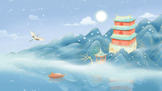 山水古亭雪景中国风海报视频背景gif图素材