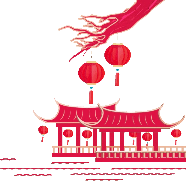 新年春节剪纸灯笼建筑中国风红色gif图素材