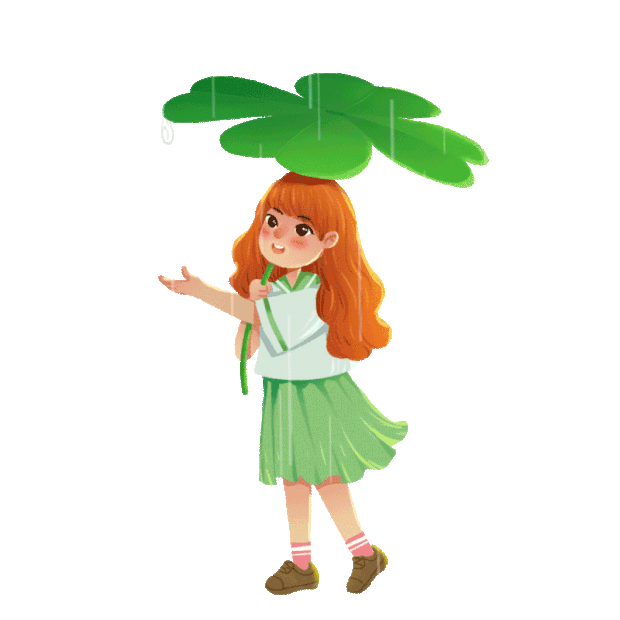 雨水下雨春天绿色幸运草露珠女孩gif图素材
