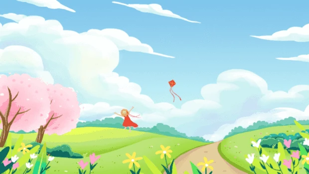 春天春季户外踏青蓝天白云放风筝视频背景gif图素材