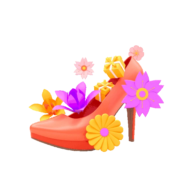 C4D立体3D橙色高跟鞋花朵礼物高跟鞋gif图素材
