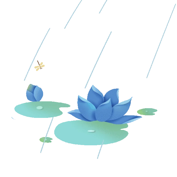 谷雨下雨天蓝色剪纸荷花蜻蜓荷叶荷花gif图素材