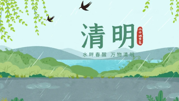 清明节清明踏青草地雨景绿色小清新视频背景gif图素材