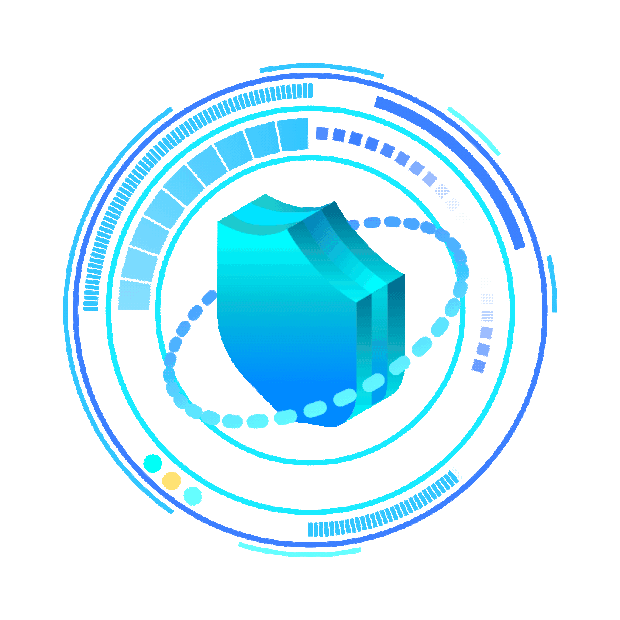 科技蓝色圆环环绕盾牌圆形UI图标