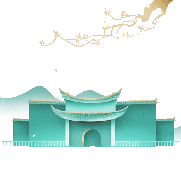 中国风古代建筑府邸树枝落叶古风青色gif图素材