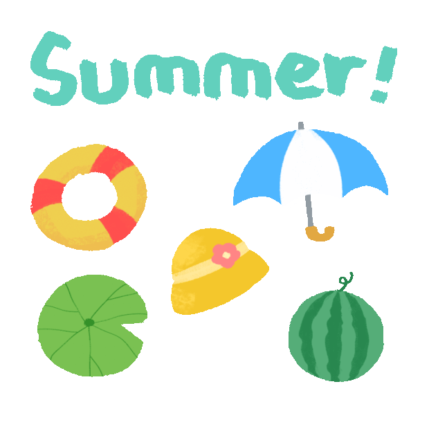 夏天游泳圈遮阳伞遮阳帽西瓜贴纸gif图素材
