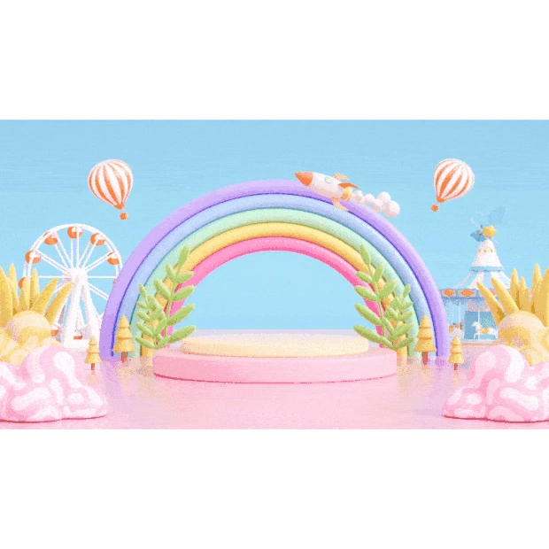 童趣游乐场3D立体摩天轮气球c4d可爱风糖果色视频背景gif图素材