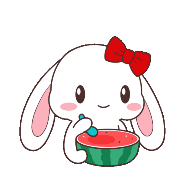夏天吃西瓜清凉解暑可爱兔子动物表情包
